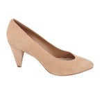 DOLCE VITA tan suede pump heels, low block heel and almond toe