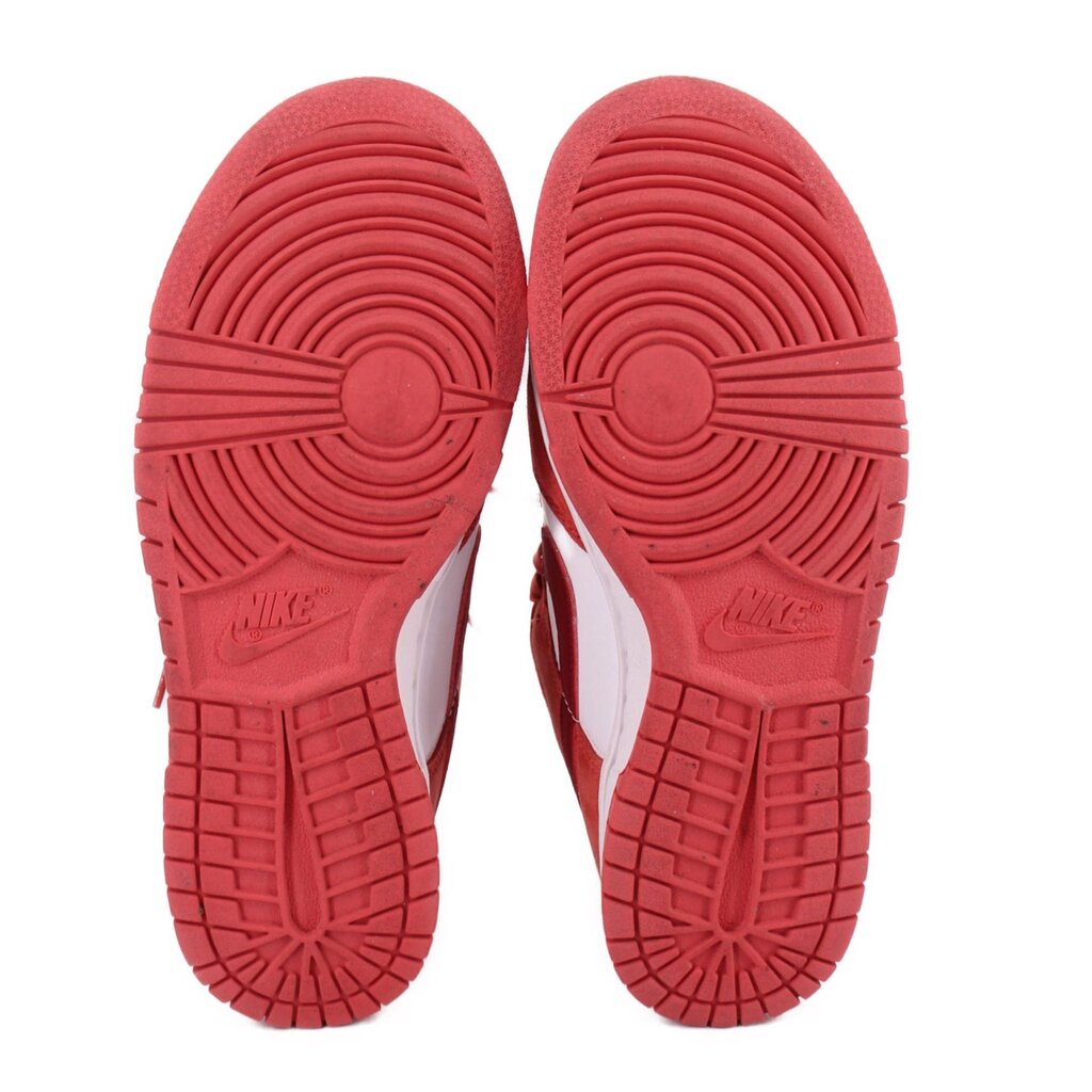 Women's Nike Dunk Low sneakers, red rubber outsoles with textured traction