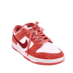 Women's Nike Dunk Low sneakers in red and white, lace-up with white Swoosh