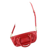 Red crossbody bag with shoulder strap, front pocket and gold hardware