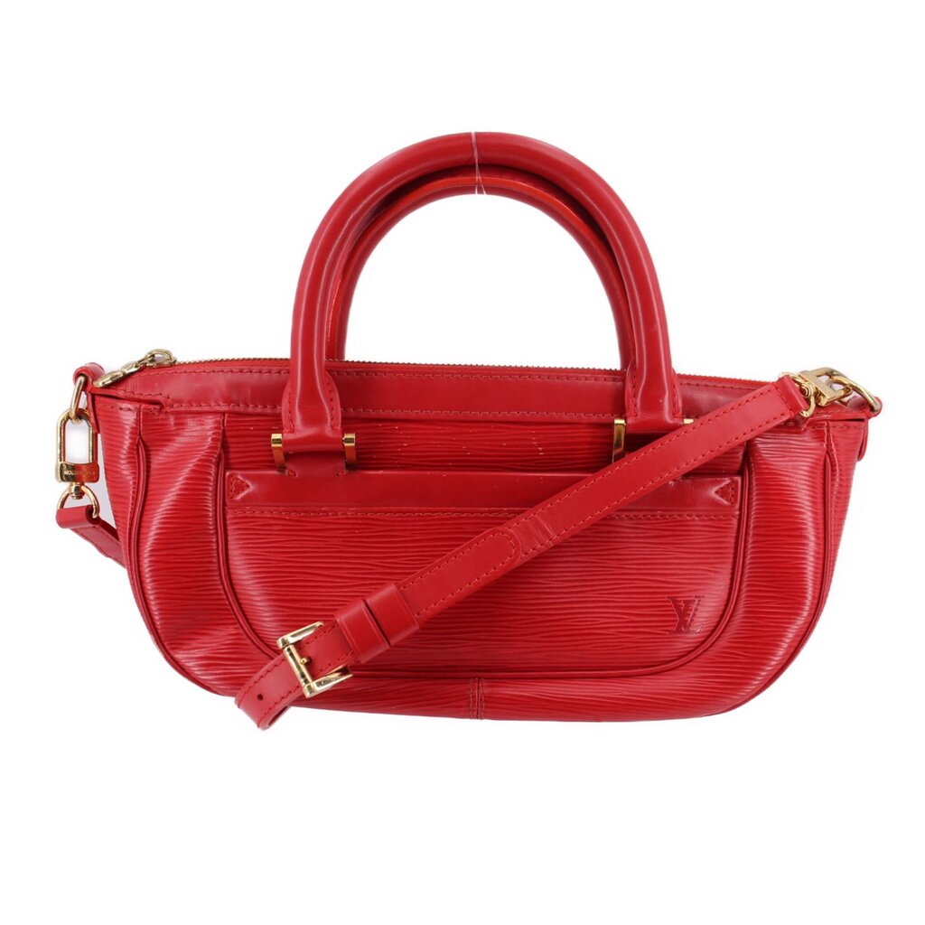 Red LOUIS VUITTON Dhanura PM crossbody bag with gold-tone hardware and adjustable strap