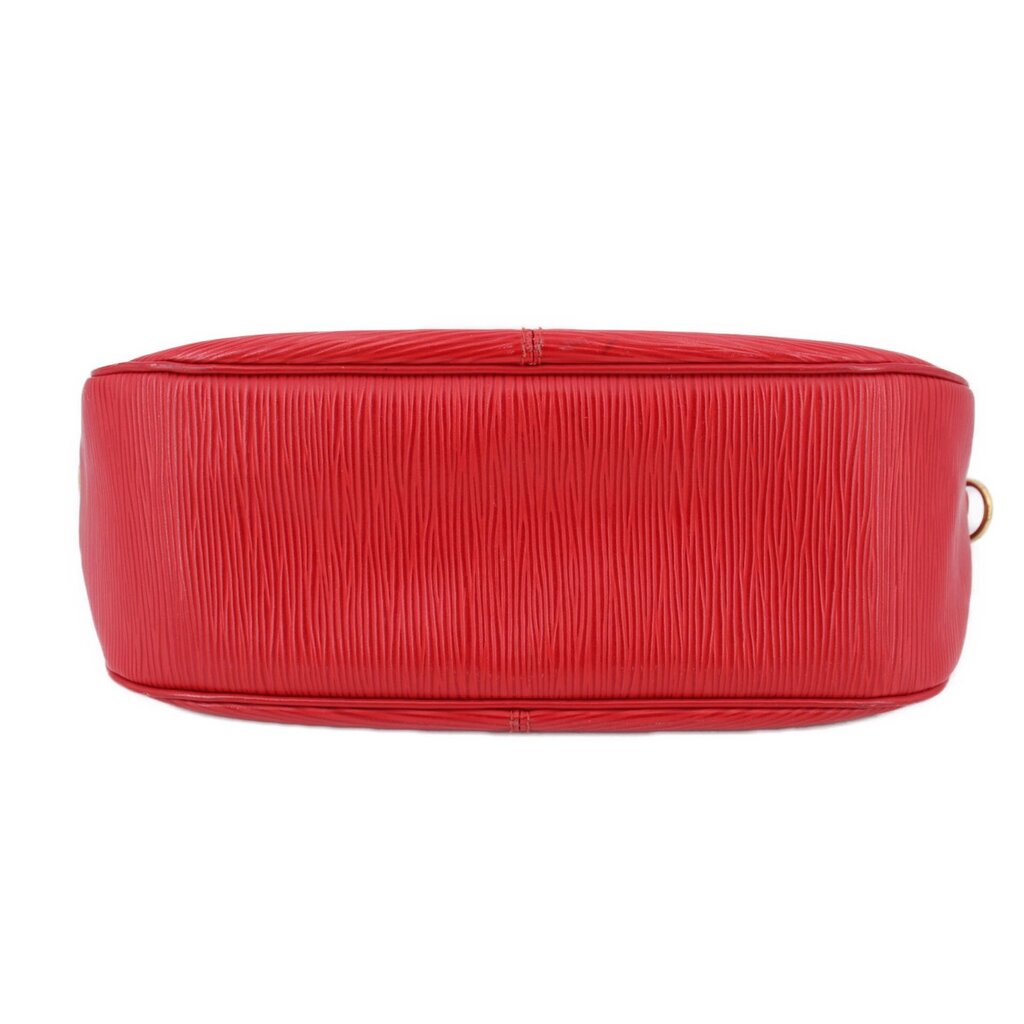 Red LOUIS VUITTON Dhanura PM crossbody bag bottom view with textured leather finish