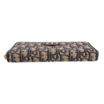 Blue Dior monogram long wallet with gold-tone zipper and centered CD emblem on front.