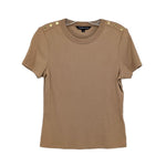 VERONICA BEARD ribbed top, tan crew neck with studded shoulder buttons