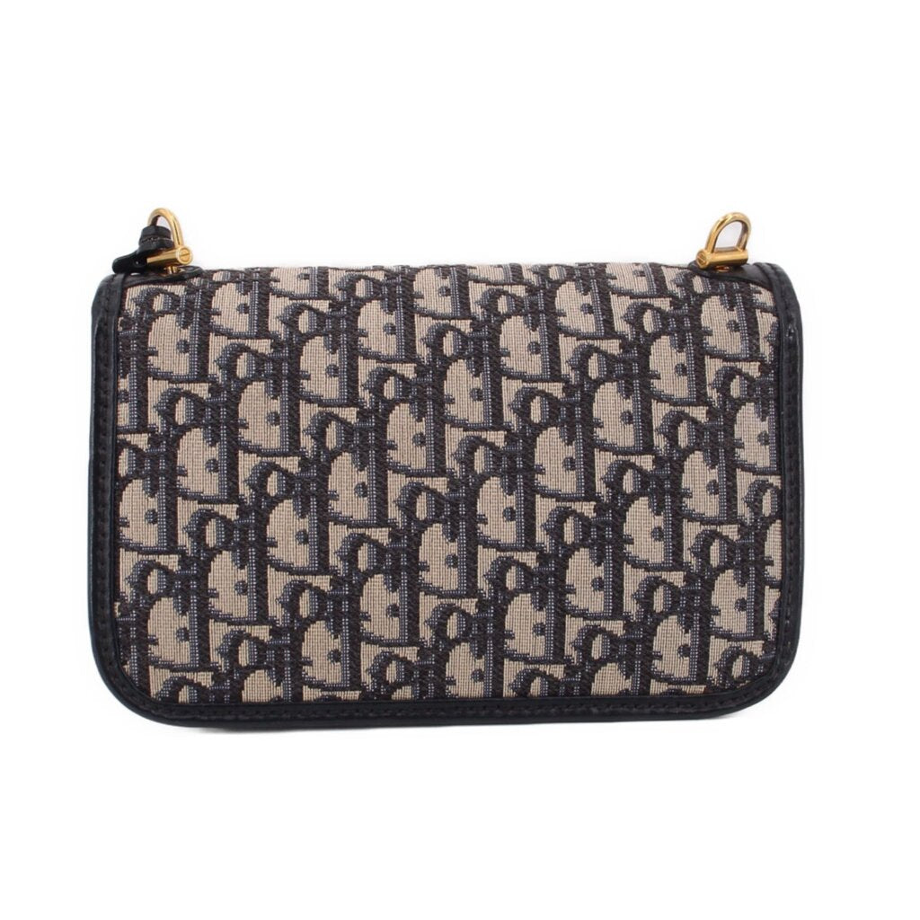 Blue Dior monogram flap crossbody bag, back panel with black trim