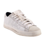 White leather sneakers with lace-up front and perforated side panel