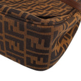 Zucca flap crossbody bag corner close-up in tobacco FF pattern canvas