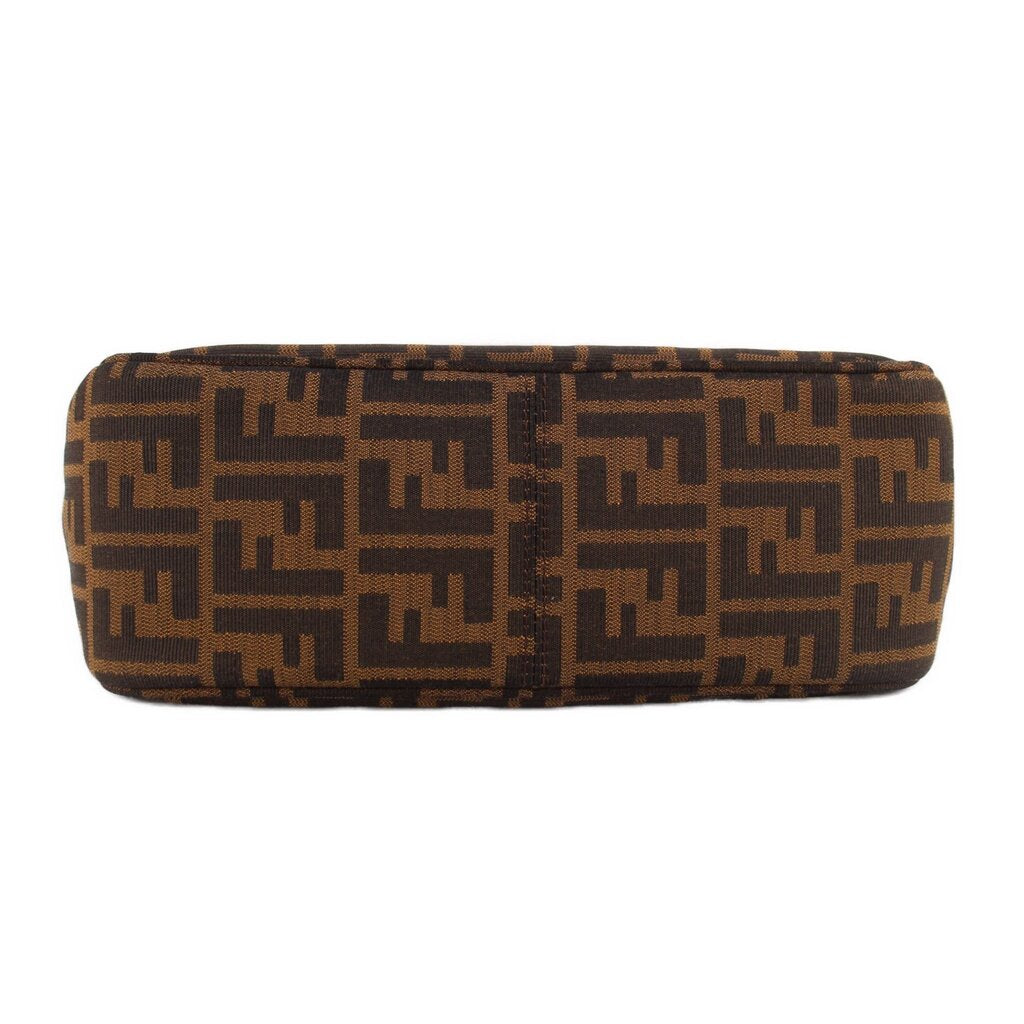 Zucca flap crossbody bag, tobacco FF canvas; flat bottom panel view