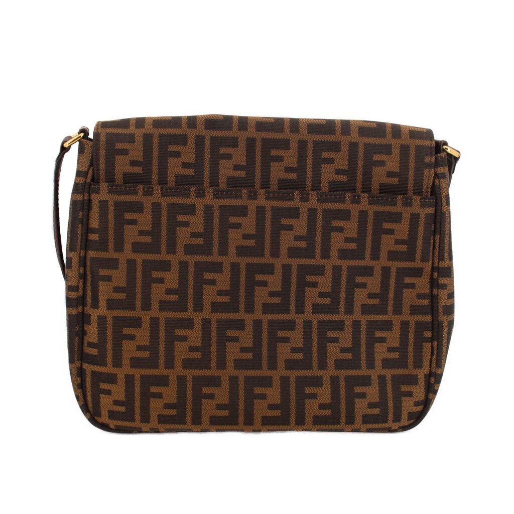 Zucca flap crossbody bag, tobacco FF monogram canvas, front view