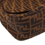 Zucca flap crossbody bag bottom close-up, tobacco FF pattern with trim edge