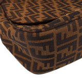 Zucca flap crossbody bag bottom close-up, tobacco FF pattern with trim edge