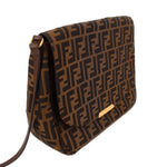 Zucca flap crossbody bag, tobacco FF pattern, side view with leather strap