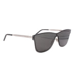 Black cat-eye sunglasses with dark lenses, side view, metal hinge