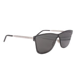 Black cat-eye sunglasses with dark lenses, side view, metal hinge