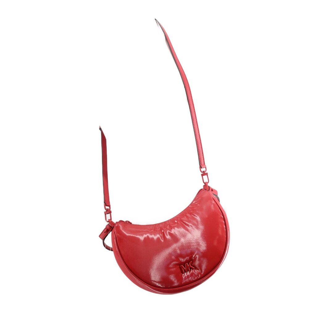 Red MK-logo half-moon crossbody bag with shoulder strap and top zipper