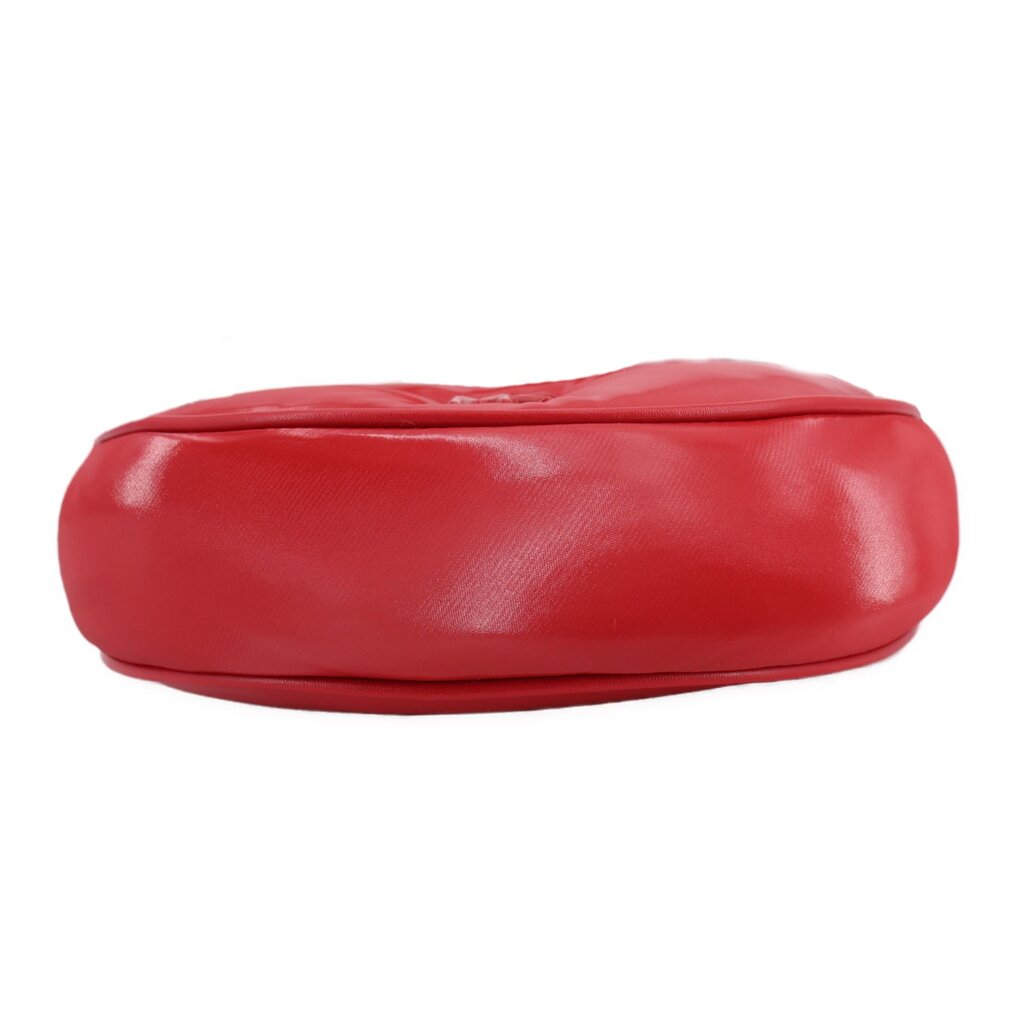 Red bottom view of small half-moon pochette with smooth glossy leather