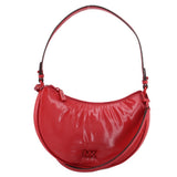 Red puffy convertible crossbody pochette with curved silhouette and MK logo