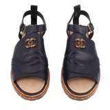CHANEL LEATHER SANDALS NAVY 39.5 EU | 8.5 US