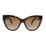 Tortoise cat-eye sunglasses with tinted lenses and Gucci logo on the temple