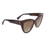 Tortoise cat-eye sunglasses, side view: curved frame with gold bridge detail