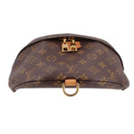 Monogram bumbag front view with gold-tone zip pull and top fastening