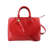 Red Speedy 25 crossbody bag with top handles and leather shoulder strap