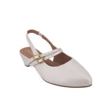 WYDR ARIA Mary Jane heels, white with slingback strap and gold buckle detail