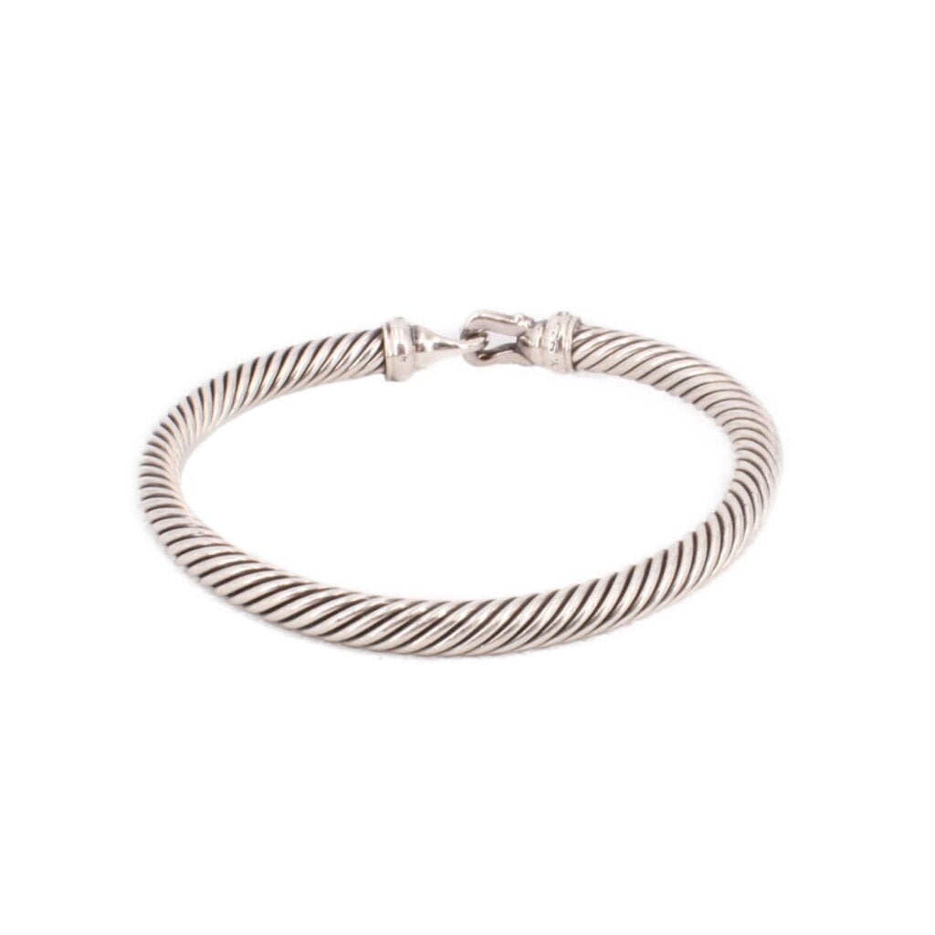 Sterling silver cable-knit bracelet with diamond-accent buckle clasp