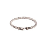 Sterling silver cable bracelet with diamond-accent buckle clasp at center