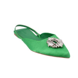 OPEN EDIT SATIN FLATS GREEN 10 US