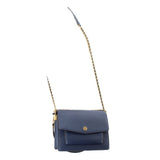 Navy mini crossbody bag with chain strap, front flap and logo emblem