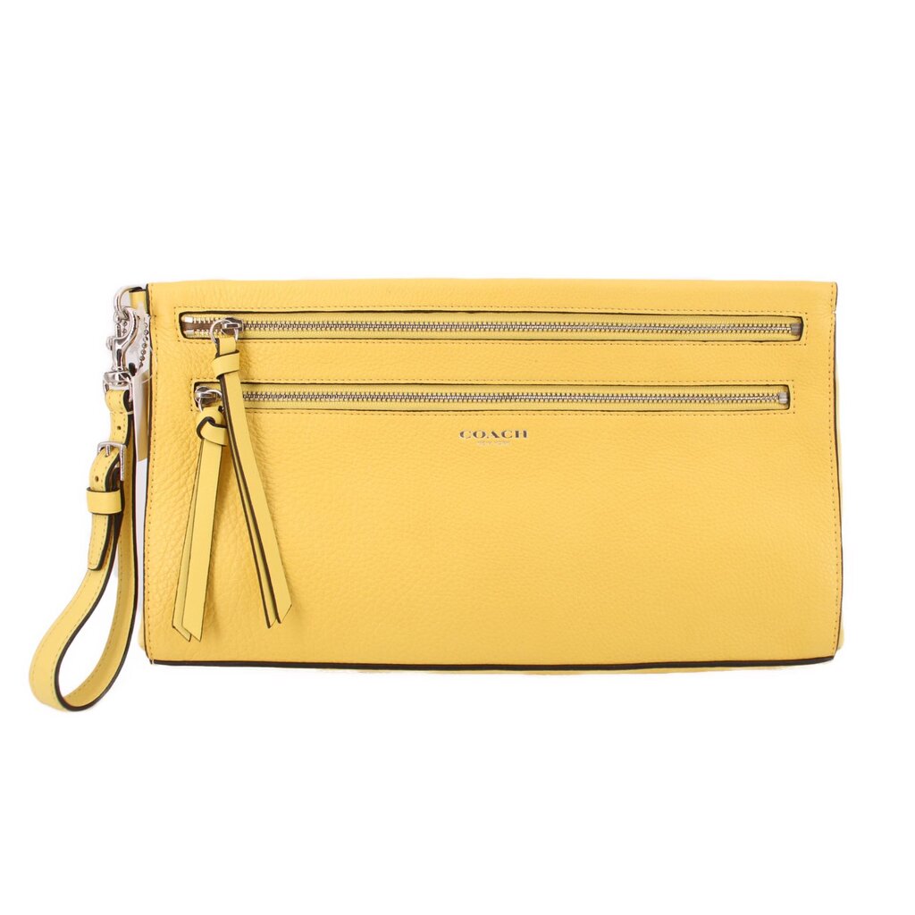COACH gelbe Bleecker Clutch mit breitem Reißverschluss und Anhänger