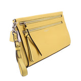 Gelbe Bleecker Clutch mit Schulterriemen und zwei Reißverschlussfächern