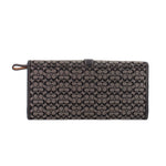 Black signature long wallet with top strap and open wristlet-style handle