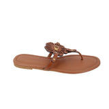 Brown thong sandals with flower applique and thin toe-post strap