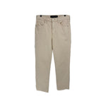 Cream straight denim jeans with button fly, front pockets and belt loops