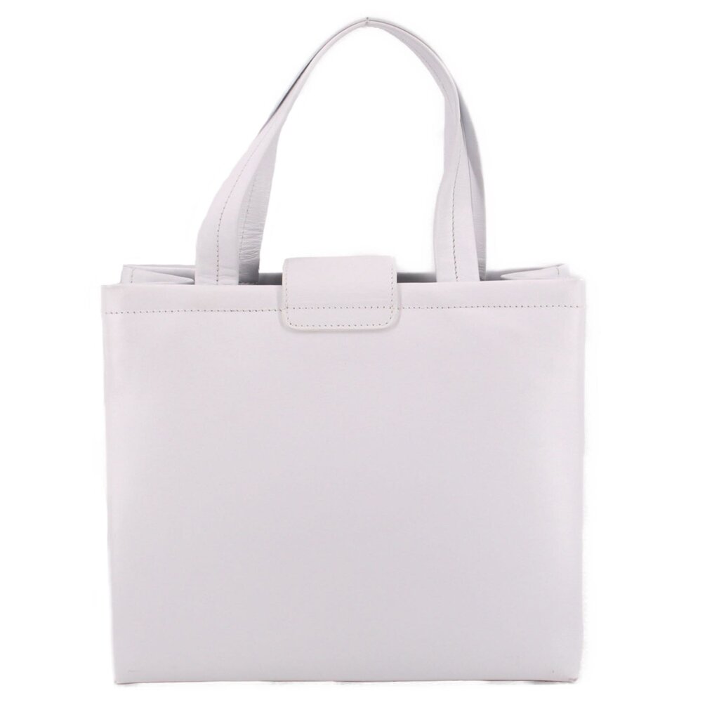 White leather crossbody tote with front flap-style handle tab