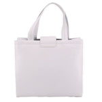 White leather crossbody tote with front flap-style handle tab