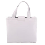 White leather crossbody tote with front flap-style handle tab