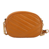 Orange Kira camera crossbody bag with chevron-quilted leather and gold-tone hardware