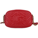 Red quilted leather camera crossbody bag, embossed GG logo on front