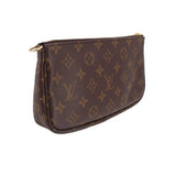 Brown monogram small pouch with curved side profile and top zipper closure
