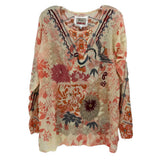 JOHNNY WAS EMBROIDERED TOPS CORAL M