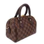 Damier Ebene crossbody bag with top handles and gold-tone zipper hardware