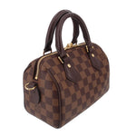 Damier Ebene crossbody bag side view with top handles and small leather pocket