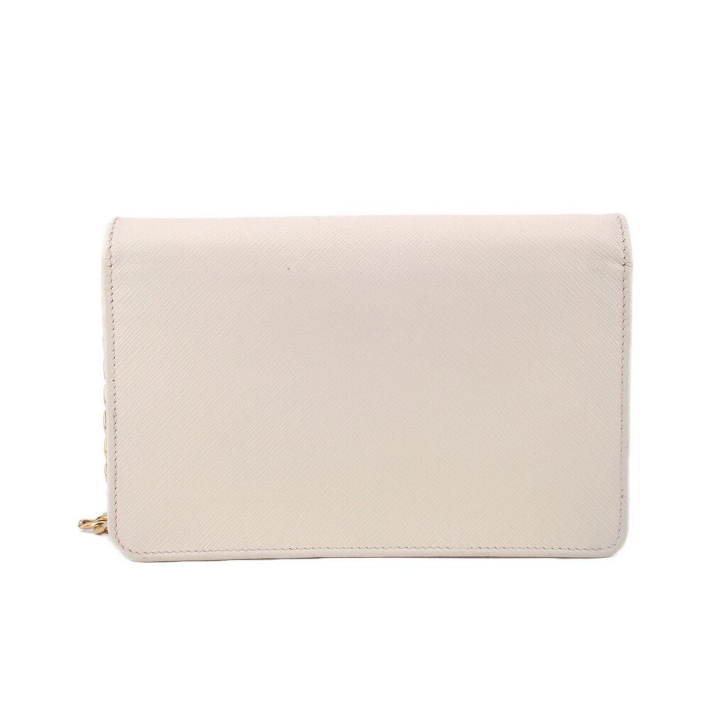 Cream Saffiano crossbody bag back panel with stitched edges