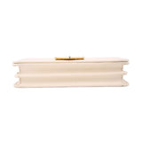 Cream Saffiano crossbody bag underside view with gold-tone clasp hardware
