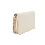 Cream Saffiano crossbody bag side profile with gold chain
