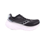 Black mesh lace-up sneakers, white midsole with blue outsole edge