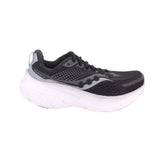 Black mesh lace-up sneakers, white midsole with blue outsole edge